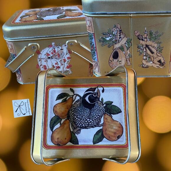 Jan Brett Studio 1986 Twelve Days of Christmas Metal Covered Basket Container - Picture 1 of 12